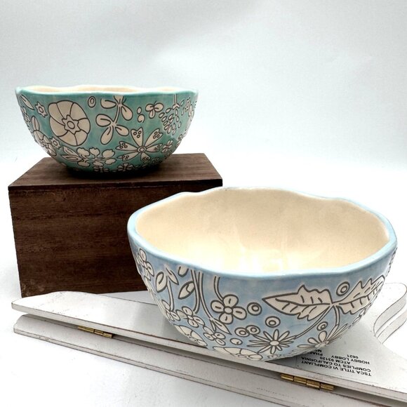 ANTHROPOLOGIE Dorotea Ceramic Delicate Bowls Set of 2 - Picture 1 of 9